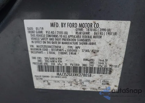 2019 Ford Ecosport Se z USA, uszkodzony, nr VIN MAJ3S2GEXKC278058